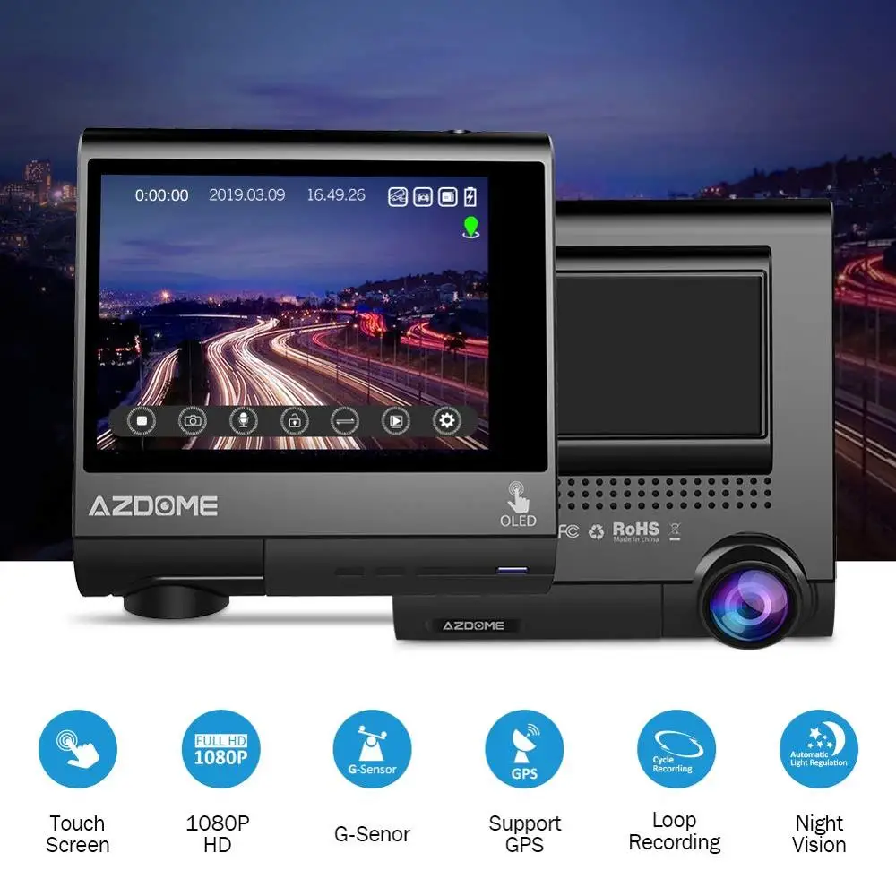 AZDOME Automobilių skaitmeniniai vaizdo įrašymo įrenginiai Diktofonas Naktinio Matymo Dashcam M05 1080P Brūkšnys Cam 3