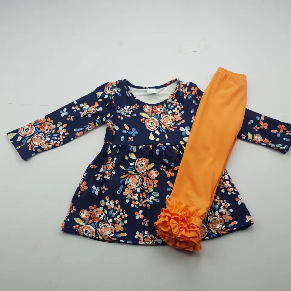 2019 grils outifts aukštos kokybės gėlių spausdinti su nėrinių ilgomis rankovėmis 2 gabalas rudenį vaikai boutique drabužių rinkiniai