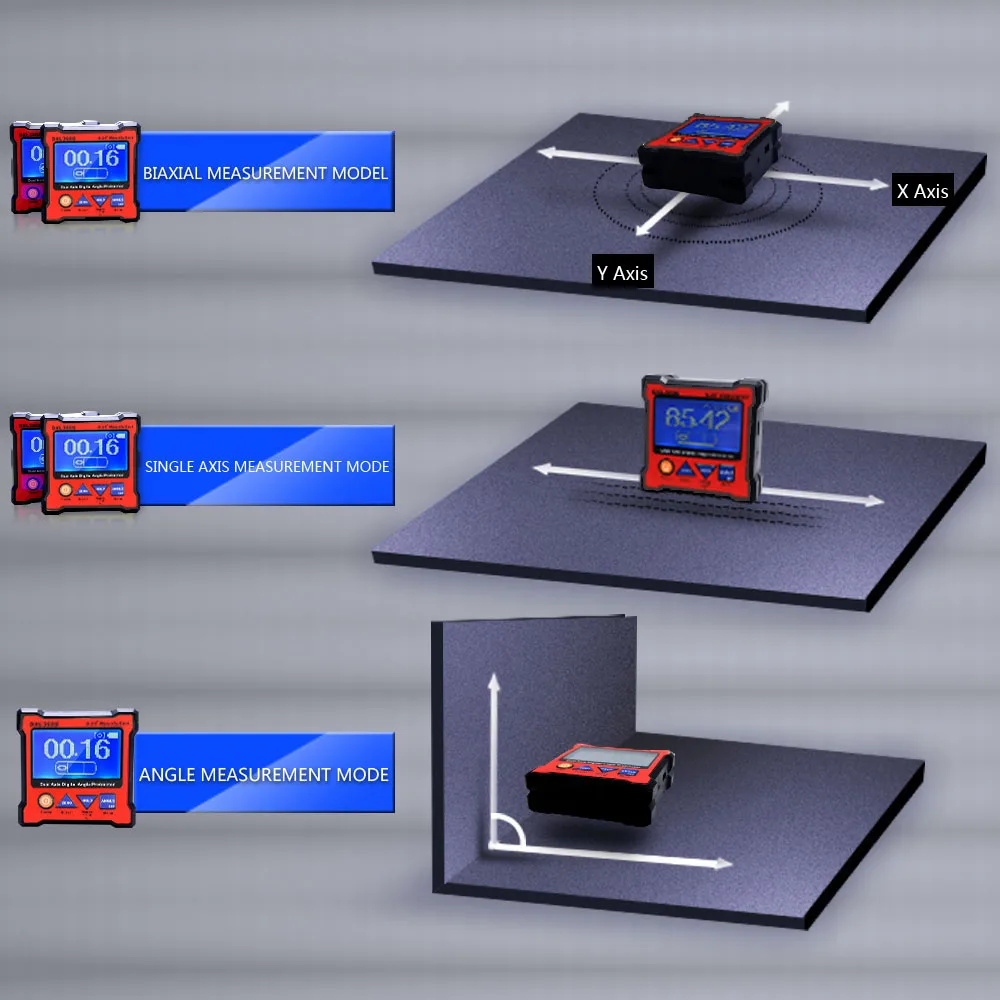 DXL360S Dvigubos Ašies Skaitmeninis Kampas Matlankis su 5 Pusėje Magnetinis pagrindas Didelio tikslumo Dvigubos ašies Skaitmeninis Ekranas Lygio Indikatorius Lygis