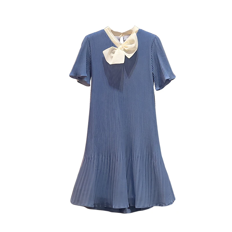 Plius Dydis Suknelės Moterims 4xl 5xl Naujų 2020 m. Vasaros Atsitiktinis Palaidų Lankas Apykaklės trumpomis Rankovėmis Mėlyna Juoda moteriški Drabužiai Suknelė
