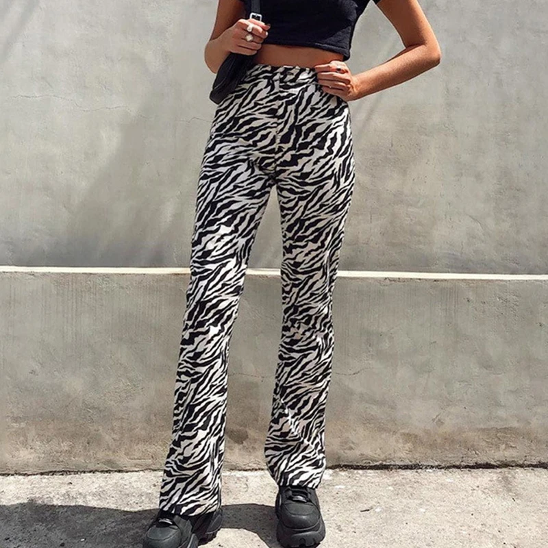 SUCHCUTE zebra kelnės moterims Tiesios kelnės y2k estetinės juostele Streetwear didelis juosmens ziajać Punk moterų Poilsiu 90s komplektai