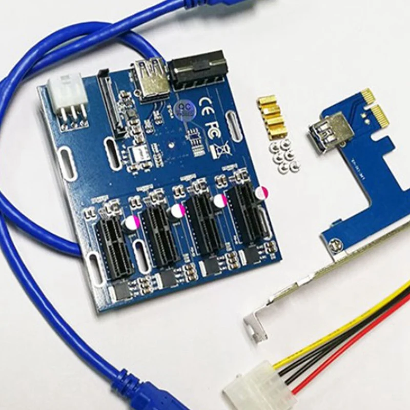 PCI-E 1X Išplėtimo Rinkinys 1 4Slots Jungiklis Daugiklis Hub PCI-E Riser Card Adapteris su USB 3.0 Kabelį Pcie Kasybos Moduliai