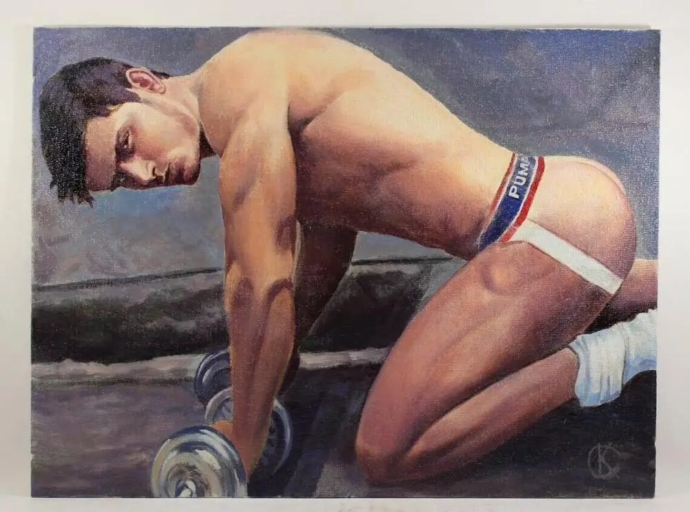 Nuogas GĖJŲ portretas, ART seksualus pilvo raumenų patraukli # rankomis dažyti #Originalus Aliejus, tapyba ant Drobės 009