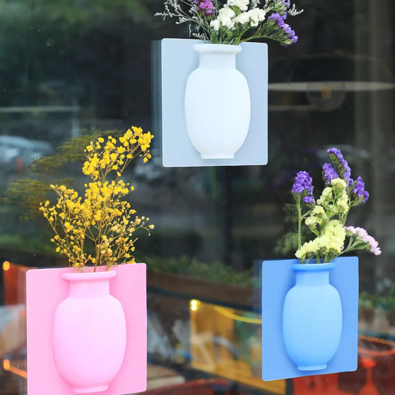 Strongwell Kūrybos 3D Magija Silikoniniai Lipnus Vaza Šaldytuvas siurbtukas Sienos Vaza Minkštas Butelis Gėlių Vaza Augalų Puodą Bakas