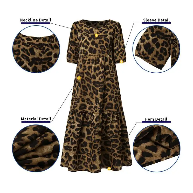 VONDA Mados Leopard Print Suknelė Moterims, Trumpas Sluoksniuotos Rankovėmis Vasaros Suknelė Bohemijos 