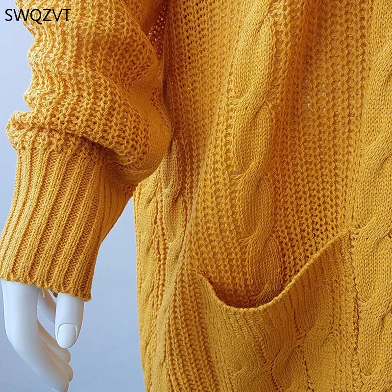 SWQZVT Plius Dydžio Megztinis Moterų 2020 M. Rudens Žiemos Kišenėje Twist Megzti Moterų Ilgas Cardigan Atsitiktinis Palaidų Moterų Drabužiai outwear
