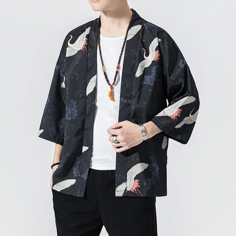 Krano Skraiste, japonų Stiliaus kimono yukata 3XL žmogus Laisvas nuo Saulės cardigan 4XL Kinijos Elementas Han Fu kimono haori 5XL