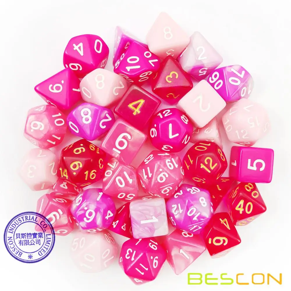 Bescon Polyhedral RPG Kauliukai Visą 35pcs Žiedų Rinkinys, DND Vaidmenų Žaidimas Kauliukai 5X7pcs