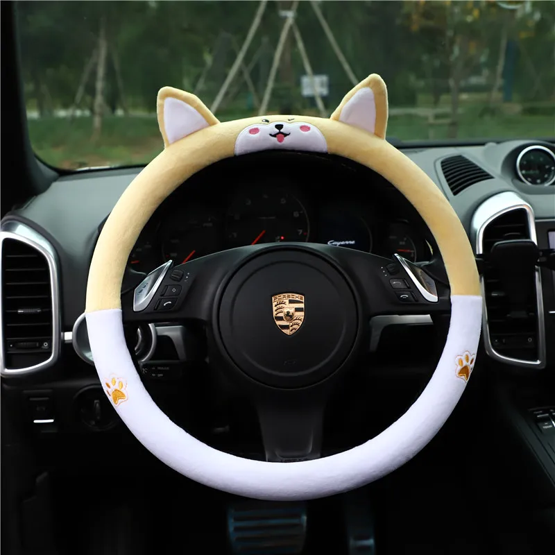 Automobilių animacinių filmų vairas padengti mielas žiemos pliušinis rankena pirštinės atveju automatinio stabdžių diferencialo ir šiltas vairas apima bičių katė šuo