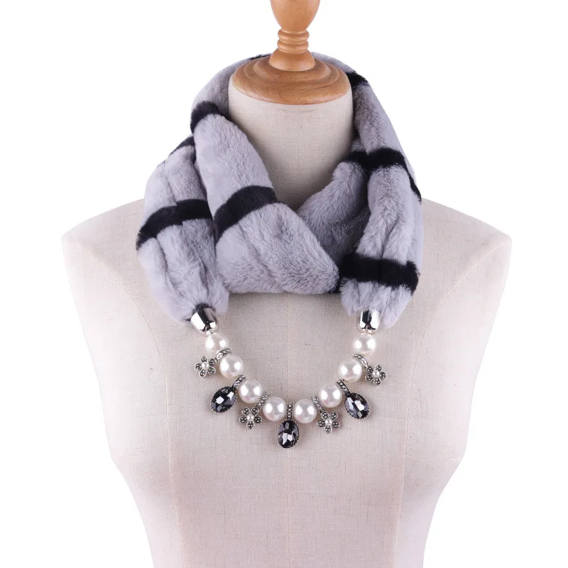 2019 žiemos moterų kailio šalikas deimantų karoliai pakabukas šalikas ponios šiltas pledas šalikai foulard femme ponios pareiškimą papuošalai