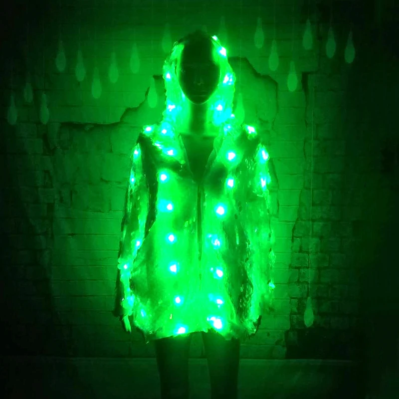 Rave Šalis LED Šviesos Iki Blizgučiais Striukė Moterims Mielas Mergaičių China Vaivorykštė Spalvinga Šviesos LED Striukės su Gobtuvu Plius Dydis