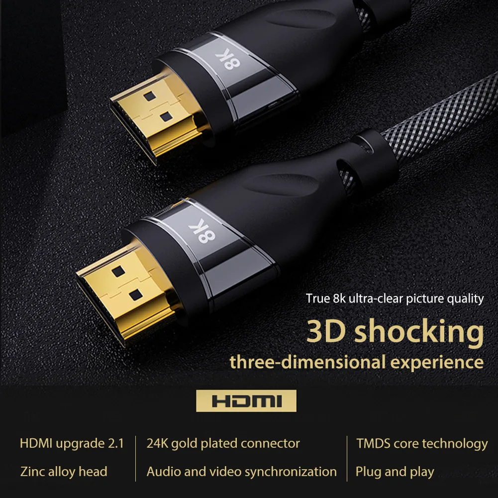 HDMI 2.1 48Gbps Greičio Vaizdo Kabelis Didelės Spartos Patvarus Video Laidas 8K 7680 x 4320 Aukštos raiškos Jungtis, Kabelis