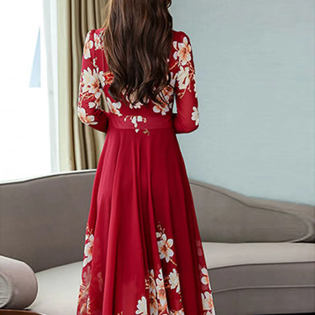 Bohemiškas Stilius Plius Dydis 4xl 2020 metų Vasaros Naują Atvykimo-line ilgomis Rankovėmis Gėlių Spausdinti Moteris Ilgą Šifono Suknelę, Vestidos#30