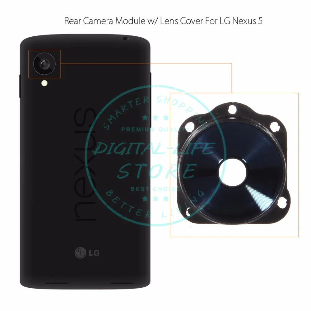 Dėl LG Google Nexus 5 D820 D821 Galiniai Atgal Big Kameros Stiklo Objektyvo Dangtelis su Rėmo Laikiklį, Pakeitimas, Remontas, Atsarginės Dalys