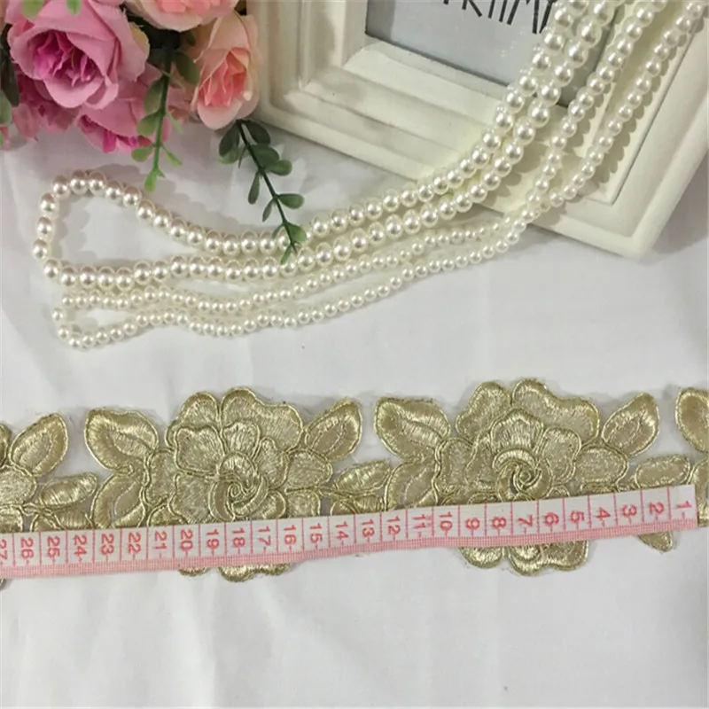Subtilus 5Yard Vestuvių Suknelė Cording Nėrinių Aplikacijos Aukso Siūlų Siuvinėjimai Nėrinių Priedai Apdaila LJ0014