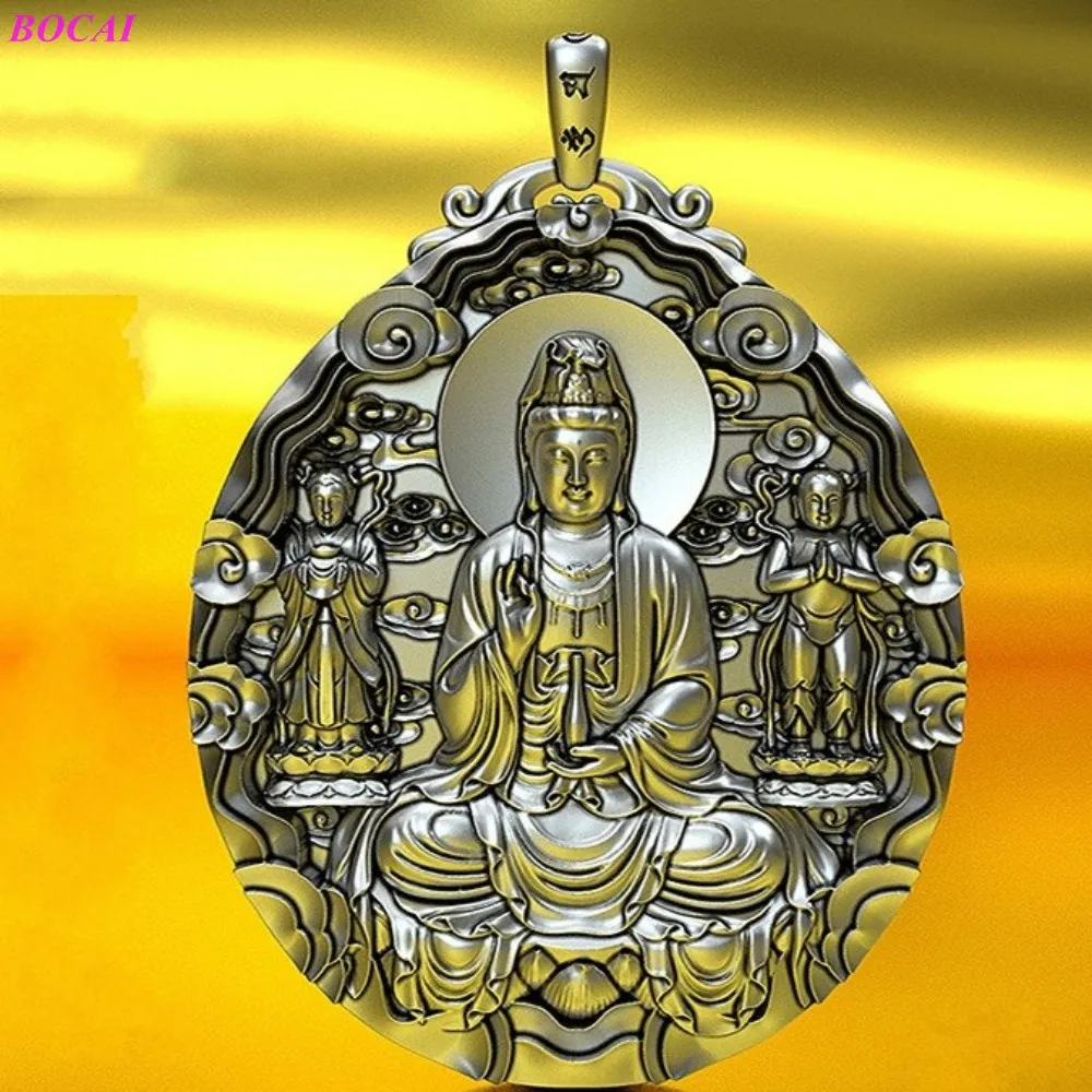 BOCAI realių s999 sterlingas sidabro pakabukas vyrų grynas Argentum 999 kietas Buda Amuletas Avalokitešvara pakabukas skirta moterims