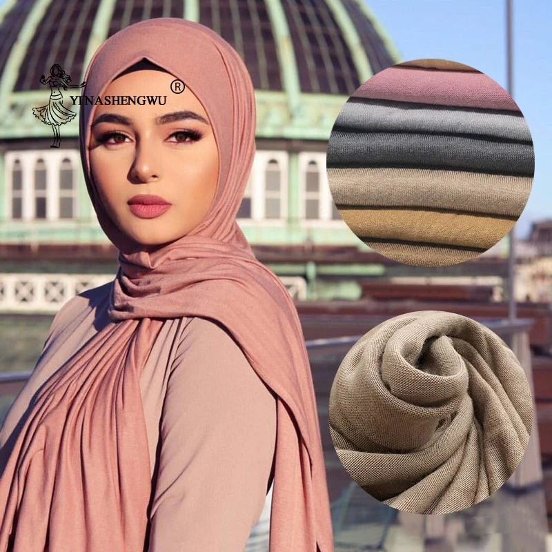 170cm*60cm Mados Minkštos Medvilnės Musulmonų Skarelė Momentinių Jersey Hijab Visą Dangtelis Apvyniokite Šaliku Islamo Skaros Moterų Turbaną