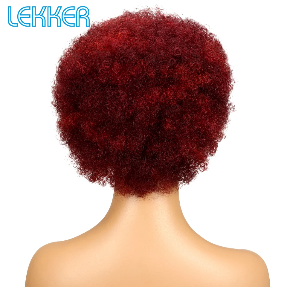 Lekker Trumpas Brazilijos Afro Keistą Garbanotas Perukas Trumpas Žmogaus Plaukų Perukai Už Juodaodžių Moterų Visiškai Perukas Tamsiai Ruda, Raudonas Perukas Nemokamas Pristatymas