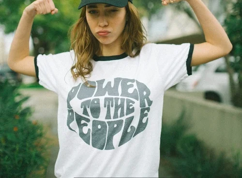 Unisex Moterų Drabužius, Vintage Stiliaus Galia Prie Žmonių Šūkis T-Shirt Vasaros Atsitiktinis Varpininkas Tee Lygybės Teisingumo feministe Viršūnės
