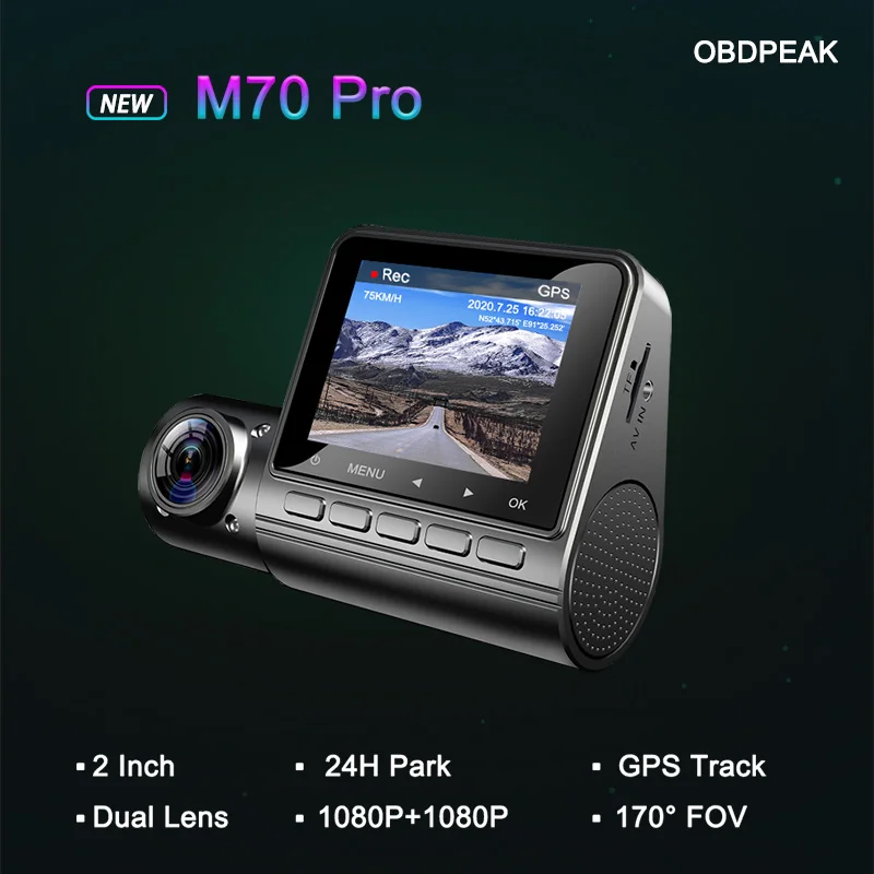 OBDPEAK M70 Pro Brūkšnys Cam Dvigubo Objektyvo Greičiu ir GPS Koordinates Cam Stovėjimo Stebėti Naktinio Matymo Automobilių DVR 1080P Galinio vaizdo Kamera 24H Parkas