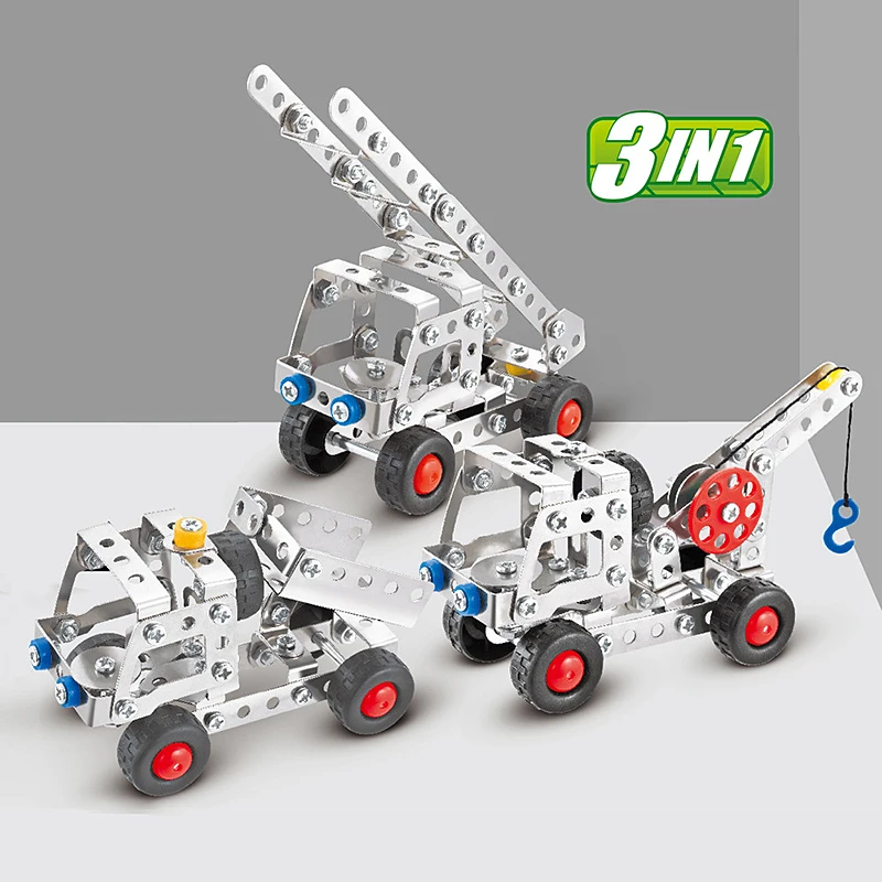 3in1 Miesto Inžinerinių Automobilių, Sunkvežimių, Nerūdijančio Plieno, Metalų Lydinio, Išmontuojant Pastato Blokas Su Priemonėmis Plytų vaikų švietimo žaislas