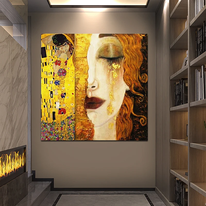 Aukso Ašaros Ir Pabučiuoti Gustav Klimt Tapybos Šiuolaikinės Drobė Sienos Menas Spausdinti Dekoratyvinis Nuotraukas Kambarį Namų Dekoro