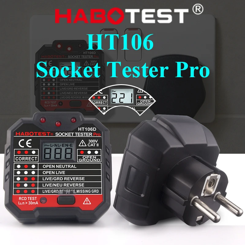 Praktinių HT106B Skaitmeninis ekranas lizdas testeris plug poliškumas etapas patikrinti detektorius Įtampos bandymo multi-funkcija electroscope