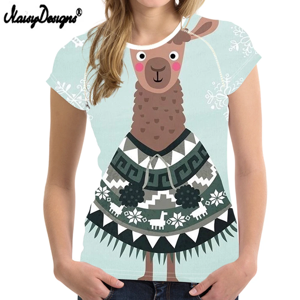 NoisyDesigns Plius dydis O kaklo Alpaka Modelis Florla Moterų marškinėliai 2019 Atsitiktinis marškinėliai trumpomis Rankovėmis Viršūnes marškinėlius Summer Tee Femme