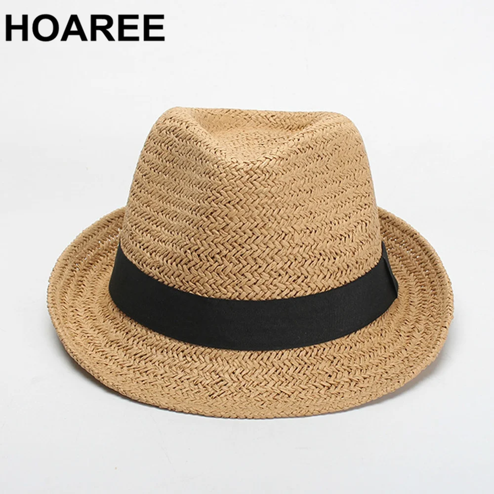 HOAREE Saulės Kepurės Vyrams Šiaudų Džiazo Skrybėlės Moterims Vasaros Klasikinis Paplūdimio Fedora Uv Bžūp Ponios Britų Skrybėlės ir Kepurės