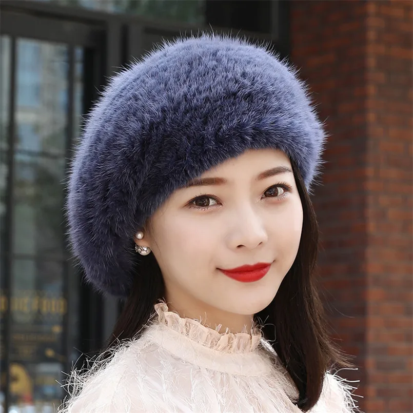Nekilnojamojo audinės kailio beretės elegantiškas moteriškos žieminės kepurės naujo dizaino mados kailiniai skrybėlės megzti šiltas H89