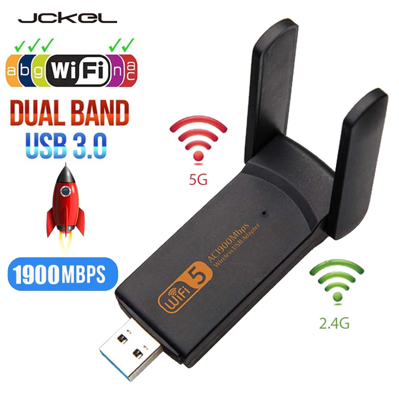 JCKEL Wifi Adapteris 1900M 2.4 G 5G Dual Band Wifi USB 3.0 Nemokama Vairuotojo LAN Ethernet 1200M Tinklo plokštė Belaidžio Wifi Dongle Antena
