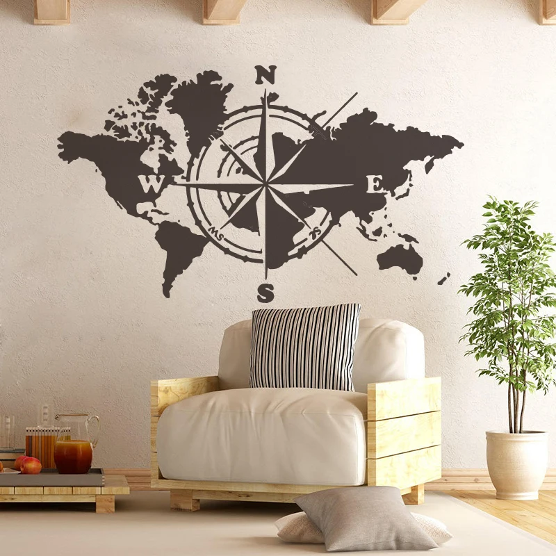 Didžiulis Kompasas Pasaulio Žemėlapį Kelionės Siena Lipdukas Klasės Biuro Atlas Pasaulio Nuotykių Sienos Lipdukas Miegamasis Vinilo Dekoras