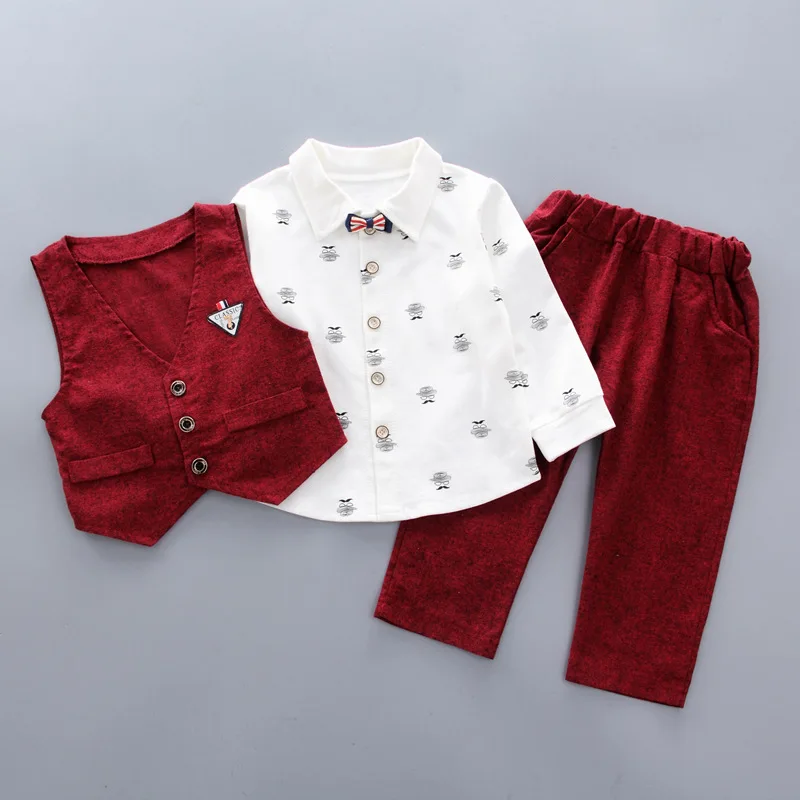 2020 Kūdikių Berniukų Vestuvių Drabužiai Vaikams Oficialų Kostiumą Berniukui Marškinėliai+Liemenė+Kelnės Komplektus baby Vaikų Anglija Stiliaus drabužių rinkiniai