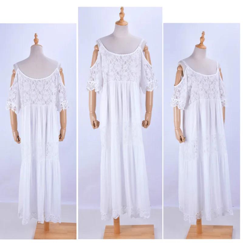 FORERUN Balta Nėrinių Suknelė Moterims Vasaros Suknelės Bohemijos Šalto Pečių Ilgio Paplūdimio Tunika Skraiste Longue Femme Ete