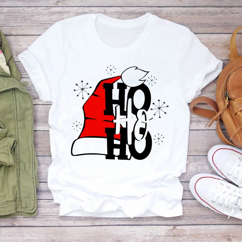 Moterų Snaigės Skrybėlę Kawaii Naujųjų Metų Spausdinimas Linksmų Kalėdų Spausdinti Tshirts Rūbų, Grafinis Moterų Top Marškinėliai Ponios Tee Marškinėliai