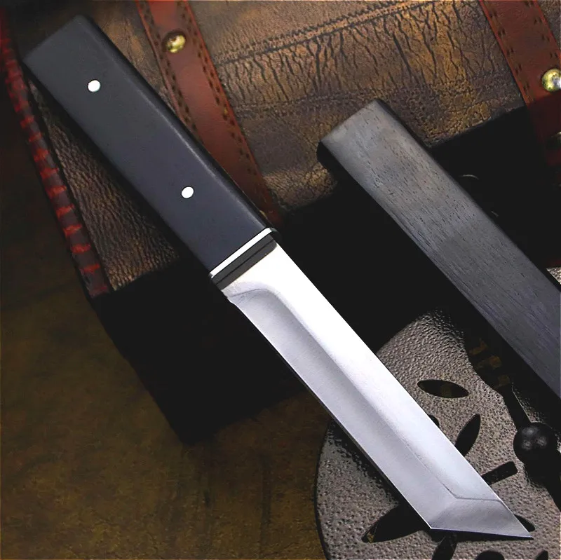 Ebony Japonų samurajus D2 plieno, tiesus peilis, lauko taktinis peilis, kempingas savigynos peilis, lauko gelbėjimo peilis