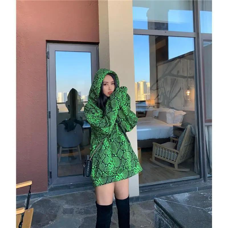 Femme Prarasti Žalia Gyvatė, Palaidinės Juokinga Rudenį Kietas Harajuku Hip-Hop Hoodie Streetwear Žiemos Negabaritinių Roko Topai Hoody Moteriški