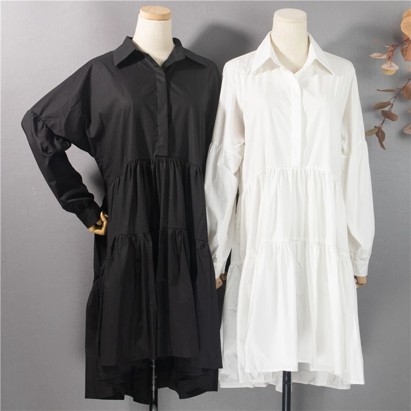 Colorfaith Naujas 2021 Moterų Pavasario Marškinėliai, Suknelės Atsitiktinis Palaidų Aukšto Liemens Madingas Nereguliarus Plisuotos Laukinių Balta Suknelė DR1170