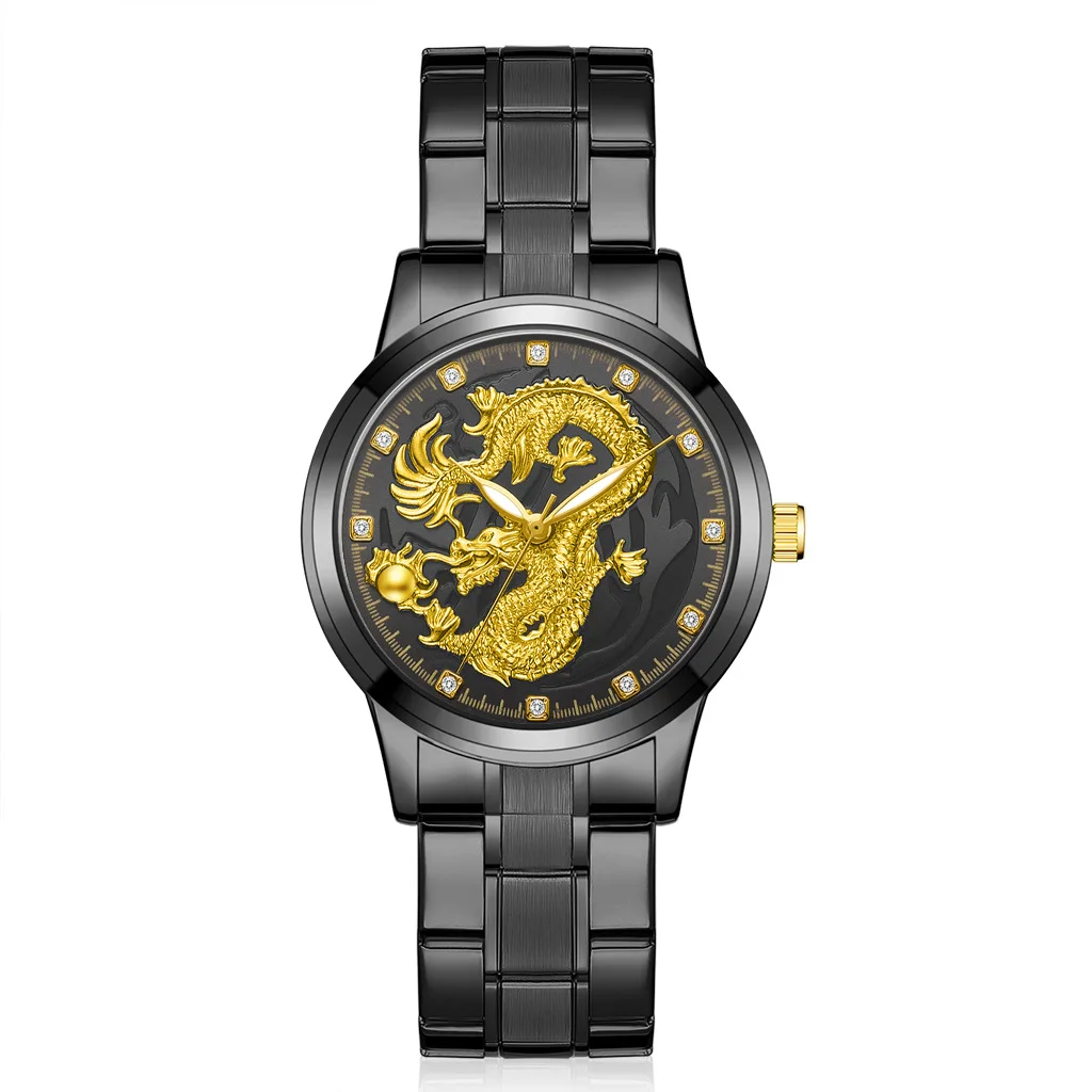 Naujas Prekės ženklas Mados vyriški Verslo Laikrodžiai Reljefinis Aukso Drakonas Analoginis Skaitmeninis Vandeniui Ekrano Kvarco Vyrų Laikrodis Suknelė