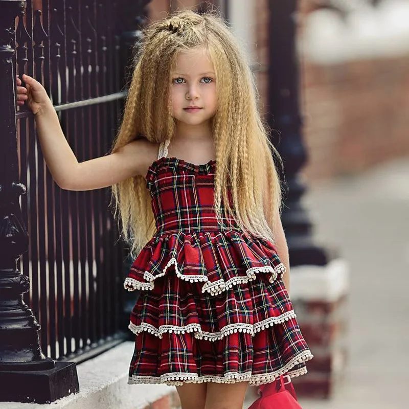 EACHIN Mergaičių Suknelės Naujas Raudonas Pledas Spausdinti Tutu Šalies Camisole Vasaros Suknelė be Rankovių Princesė Dress Baby vaikiški Drabužiai