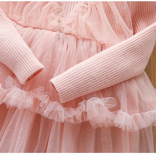 Mergaitė Princesė Megztinis Suknelė Ilgomis Rankovėmis Knitdress Vaikų Pavasario Rudens Baby Girl Dress Vaikams Saldus Šalis Suknelė 3-12 Metų