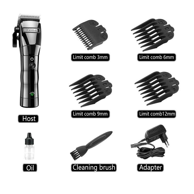 Kemei profesionalūs elektriniai plaukų clipper stiprus plaukų žoliapjovės, mažai triukšmo aukštos kokybės kirpyklų įrankiai KM-2850