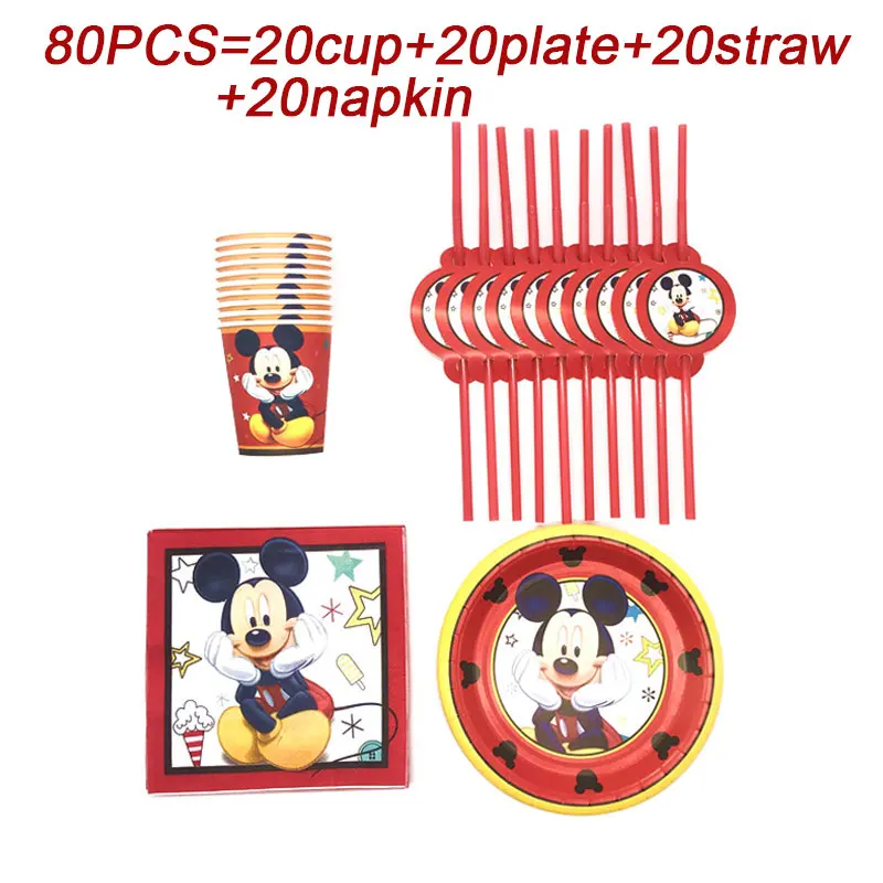 Disney Raudona Mickey Mouse Laimingas Gimtadienio Dekoracijos Vaikams Plokštė Taurės Šiaudų Servetėlės Vienkartiniai Indai Kūdikio Dušas Šalis Rinkinys