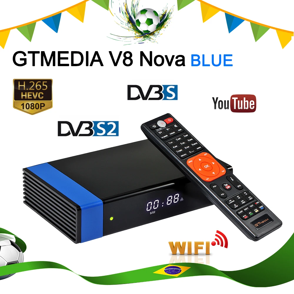 Originalus Brazilijos Akcijų GTMEDIA Palydovinis Imtuvas V8 NOVA Mėlyna H. 265 DVB-S2 Skaitmeninio Lauke Pastatytas WiFi Imtuvas, Palydovinė Youtube