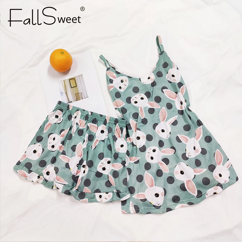 FallSweet Seksualios Pižamos Moterims Dviejų Dalių Komplektas Sleepwear Grils Pijamas Rankovių Naktiniai Drabužiai