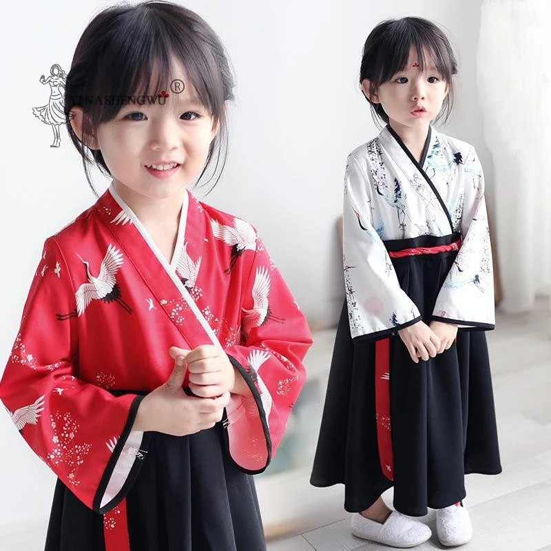 Maža Mergaitė Kūdikių Krano Spausdinti Skraiste, Nustatyti Japonijos Mergina Suknelė Kimono Kostiumas Vaikas Gėlių Siuvinėjimas Viršūnes Sijonas Vaikai Yukata Drabužiai