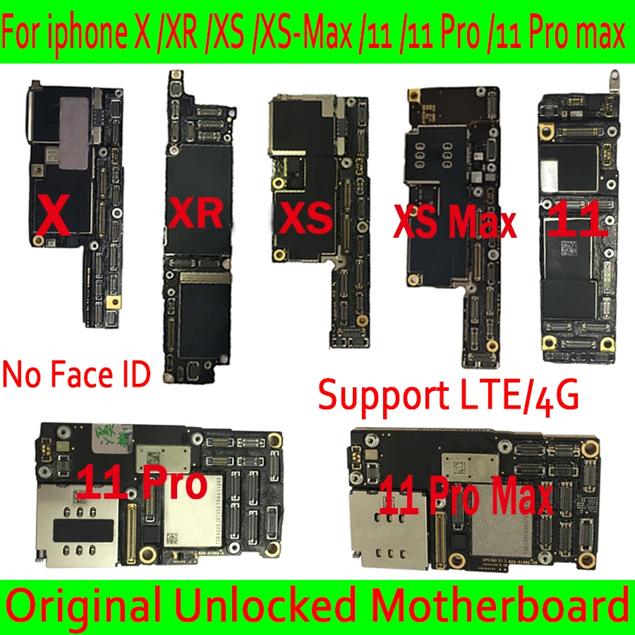 Fabrikas atrakinta iphone X / XR / XS / XS max / 11/ 11pro /11 pro max Plokštės,Originalus Mainboard,Logika lenta su LTE 4G