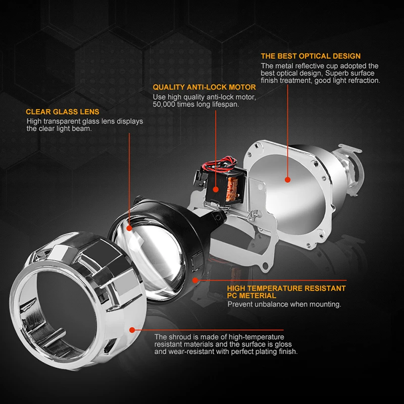 Mini 2.5 colių, Bi Xenon Projektorius Lęšiai Kaukė Sidabro Gaubtų tinka H4, h7 Lizdą Automobilio Šviesų Žibintai Naudoti H1 Xenon LED Lemputės