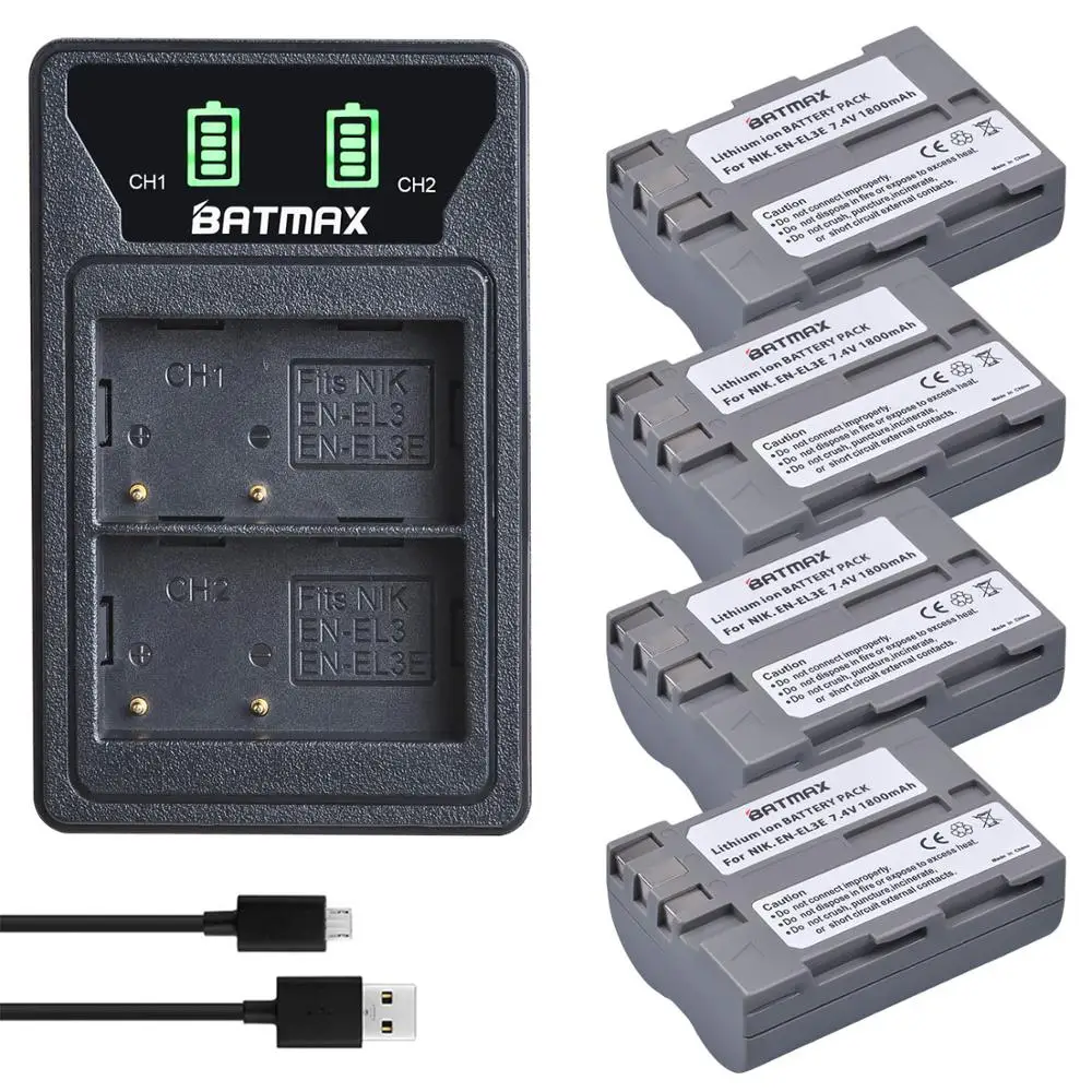 Batmax EN-EL3E, EN-EL3 EL3 EL3E Baterija +Naujas LED Dual Įkroviklį su C Tipo Prievadas, skirtas 