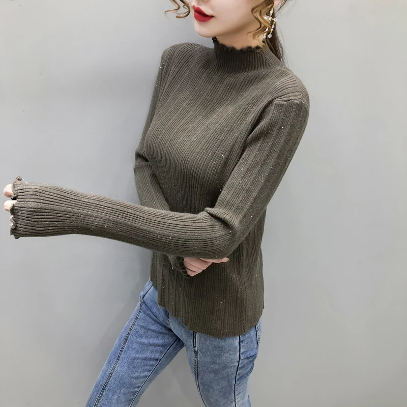 Nekilnojamojo kulka 2020 m. rudens ir žiemos naujas mados nėriniai pusę aukšto kaklo vilnos megztinius ilgomis rankovėmis top džemperis moterims